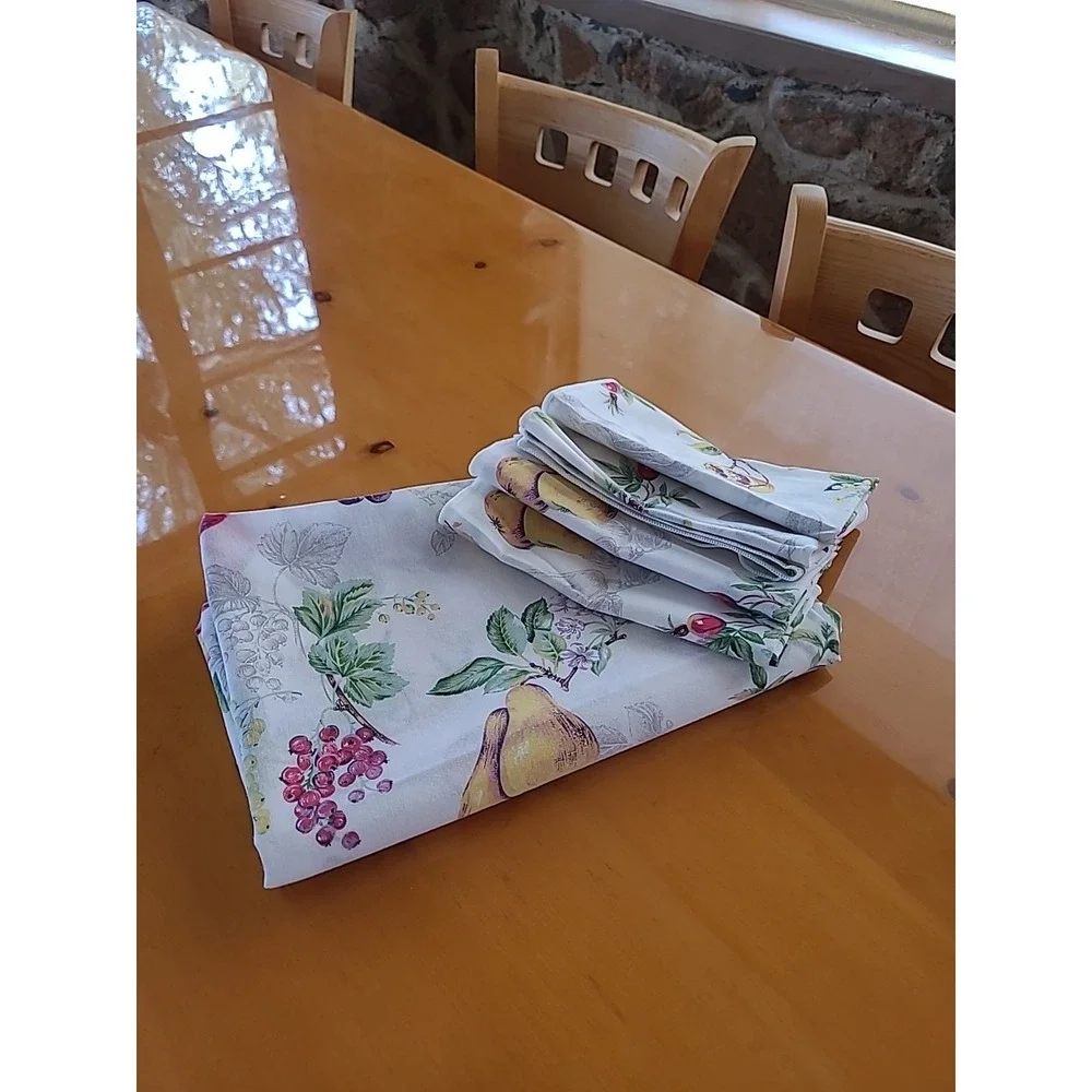 65x50 Fruit & Floral Tablecloth 4 Cloth Napkins Cotton Spring Fresh